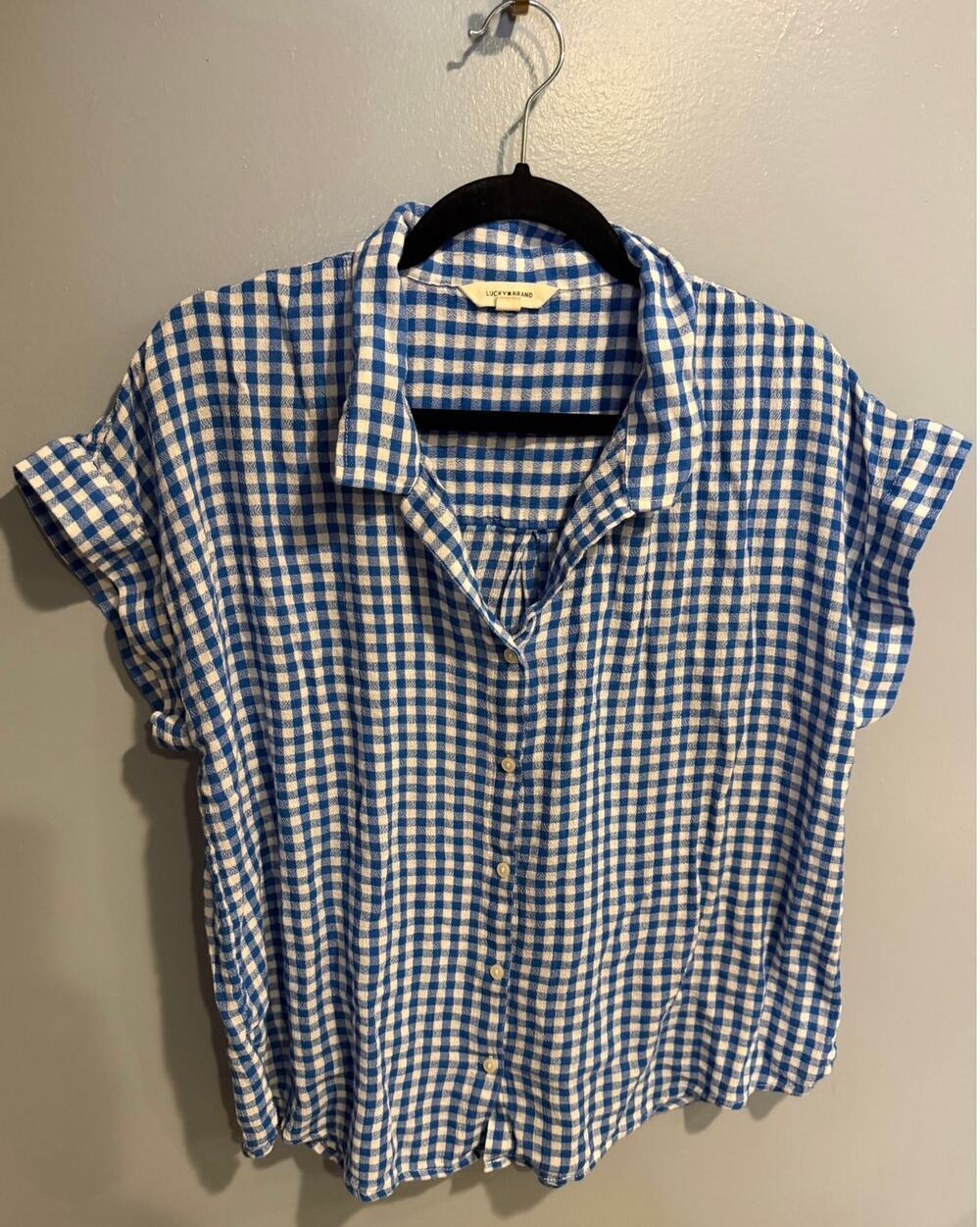 Lucky Brand Short Sleeve Gingham Top - Women's Medium